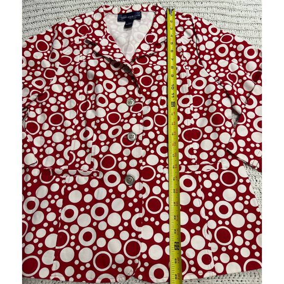 VTG Susan Graver Style Jacket Blazer Cotton Circle Print Womens Medium Red White - Picture 3 of 7